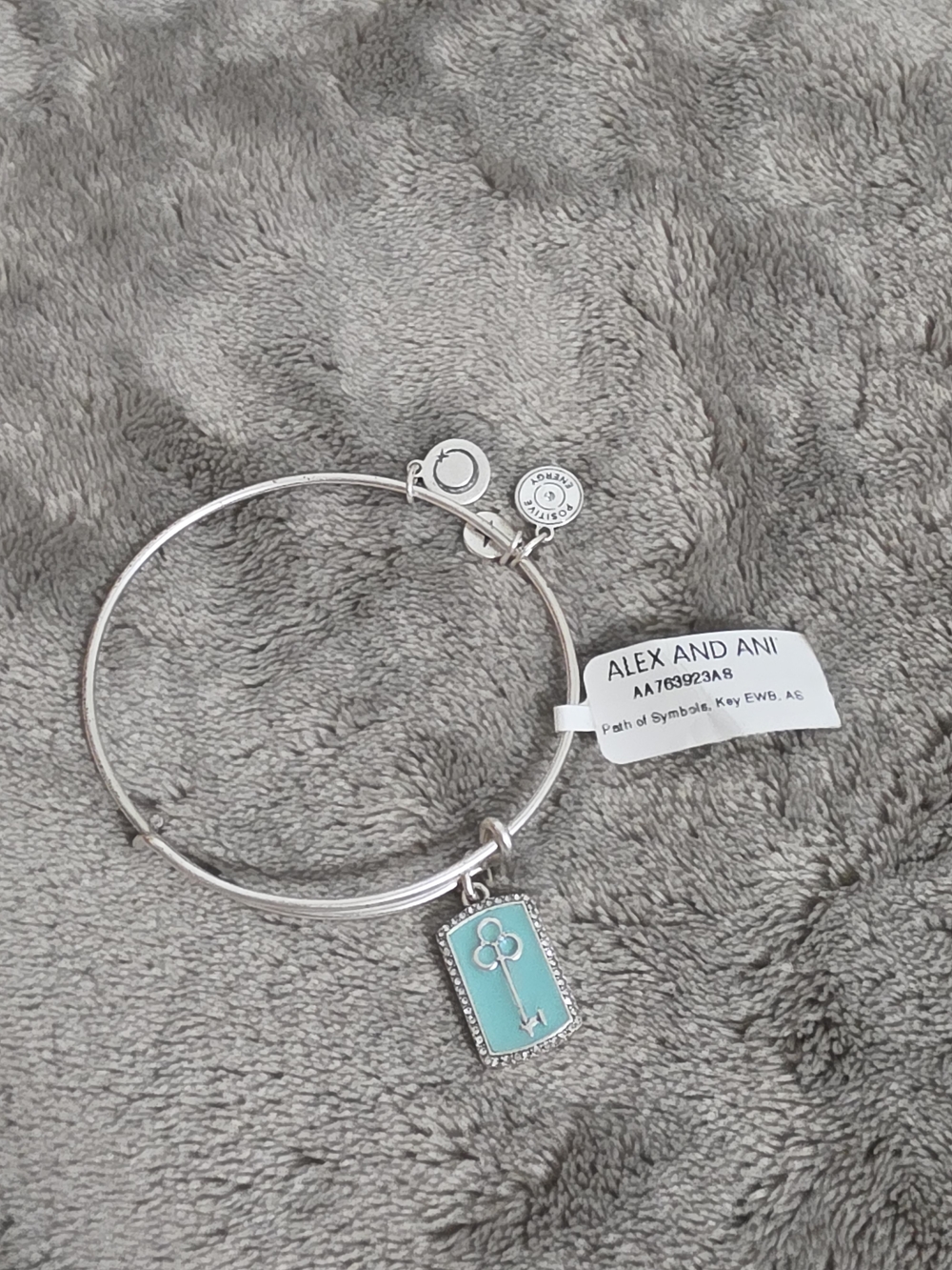 Alex and Ani Silver Bangle Bracelet with Turquoise Key Charm